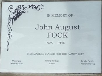 John August FOCK - Moorngag Cemetery