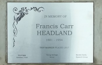 Francis Carr HEADLAND - Moorngag Cemetery