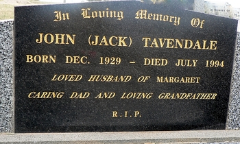 John David (Jack) TAVENDALE - Winton Cemetery